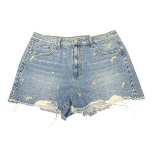 American Eagle Womens Blue Wash Floral Embroidery Denim Jean Shorts mom jeans